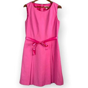 .New Season Linen Dress Bright Pink Ribbon Belt Sleeveless Tennis Prep M